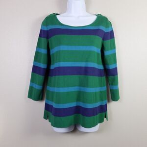 Banana Republic Green and Blue Striped Shoulder Button Sweater Blouse Size M